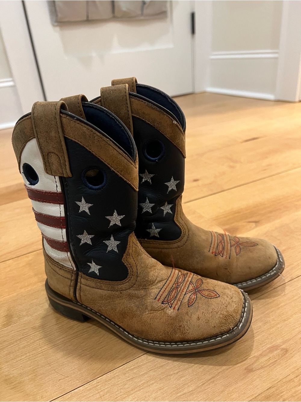 Kids American Flag Western Cowboy Boots - Brown, Navy, White, Red